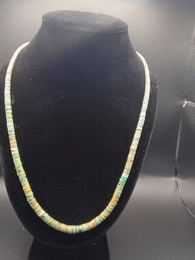 Santo Domingo Handmade Green Turquoise Heishi Bead Necklace - Women Jewelry